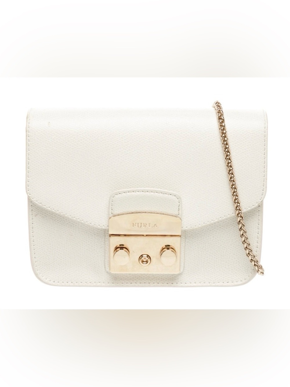 Furla Cream Leather Crossbody with Gold Chain Strap - Picture 1 of 13